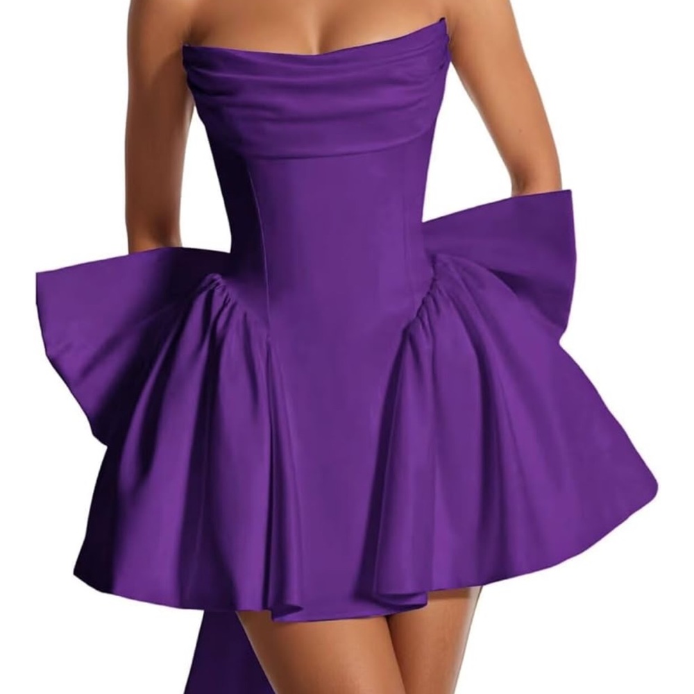 Satin Chic Strapless Purple Dress